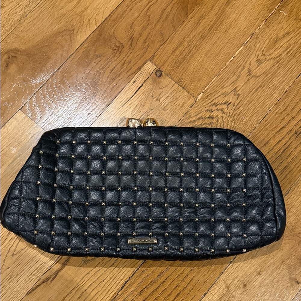 Rebecca Minkoff Black Quilted Wristlet with Gold Studs